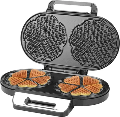 Zdjęcie produktu dla Gofrownica 1200 W do podwójnych gofrów w kształcie serca, gofrownica w kształcie serca z podwójną płytą do gofrów, płynna regulacja temperatury, nieprzywierająca powłoka, obudowa ze stali nierdzewnej, schowek na kabel