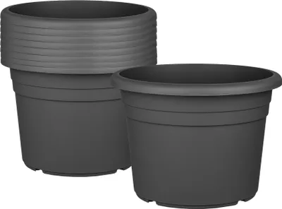 Produktbild von 9x Blumentopf Ø 45 cm Farbe Anthrazit Kunststoff Pflanztopf Containertopf Übertopf Pflanzkübel rund : Anthrazit : 45 cm