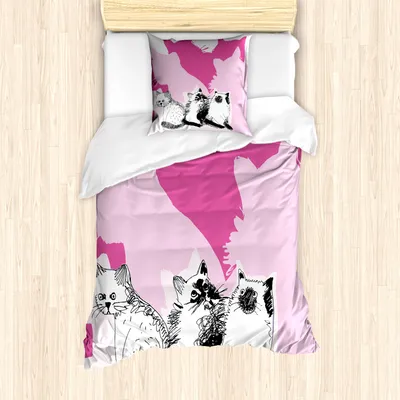 Produktbild von ABAKUHAUS Tier Mantele, Baby-Katzen-Kätzchen, Milbensicher Allergiker geeignet mit Kissenbezügen, 135 cm x 200 cm - 80 x 80 cm, Pale Pink Pink