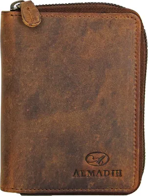 Produktbild von Stehende Premium-Lederportemonnee mit Reißverschluss - 17 Kartenfächer - braun oder schwarz - Herren und Damen - Vintage Medium Vintage.