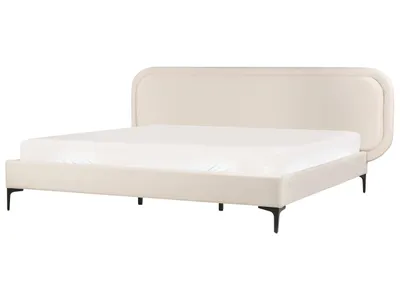 Produktbild von BELIANI Polsterbett Hellbeige Samtstoff Gesteppt mit Lattenrost 180x200 cm Hohes Kopfteil Schwarze Metallbeine Modern Schlafzimmer Doppelbett Ehebett