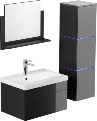 Zdjęcie produktu dla HOME DELUXE - Zestaw mebli łazienkowych - WANGEROOGE Black - Duży - zawiera umywalkę i komplet akcesoriów - Szerokość umywalki: ok. 60 cm I Meble łazienkowe Umywalka Zestaw mebli łazienkowych
