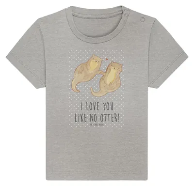 Produktbild von Mr. & Mrs. Panda  T-Shirt Otter Hände halten 12. - 18. Monat - Heather Grey - Geschenk, Kinder Shirt, Liebe, Seeotter, Liebesgeschenk, Oberteil, Paar, glücklich