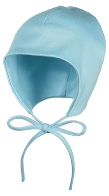 Produktbild von modAS Baby Mütze aus Baumwolle - Kopfbedeckung Mädchen Jungen mit Bindeband und Ohrenschutz in Aqua 43 cm – ca. 6-9 Monate