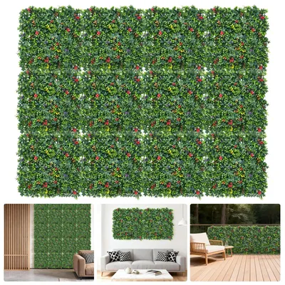 Image de Panneaux de mur végétal artificiel - Lot de 12, tapis de haies de 50x50 cm - Plante artificielle - Plastique - Brise-vue - À suspendre - Pour décor de fond photo intérieur