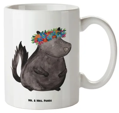 Produktbild von Mr. & Mrs. Panda Riesenkaffeetasse Stinktier Mädchen - Weiß - Geschenk, steingut tasse, Teebecher, Namaste, Große Mit Henkel, Raubtier, Stinker, jumbotasse, Wildtier