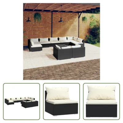 Produktbild von The Living Store 10-tlg. Garten-Lounge-Set mit Kissen Schwarz Poly Rattan