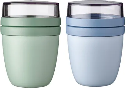 Produktbild von Mepal | Lunchpot Ellipse Mixed | Nordic Sage + Nordic Blue | Müslibecher to go | Unterteilung für Joghurt & Müsli | 500 ml + 200 ml | Geeignet für Gefrierschrank, Mikrowelle & Spülmaschine