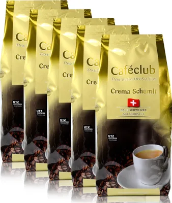 Produktbild von 5x Cafeclub Supercreme Schweizer Schümli Kaffeebohnen 1 Kg Für Kaffeevollautomat