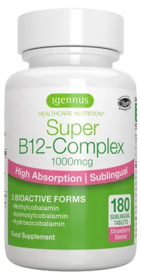 Zdjęcie produktu dla Witamina B12 Complex 1000 µg – metylokobalamina, adenozylokobalamina, hydroksykobalamina, tabletki podjęzykowe – Igennus 180 tabletek