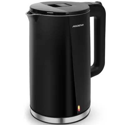 Produktbild von Aigostar - Doppelwand Edelstahl Wasserkocher, 2200W, 1,7 L, Schwarz