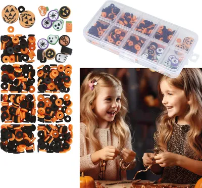 Imagen del producto de Kit de manualidades para pulseras de Halloween, colección creativa: brujas, fantasmas, calabazas, accesorios. Ideal para actividades de ocio, diversión y fiestas. Color: /naranja
