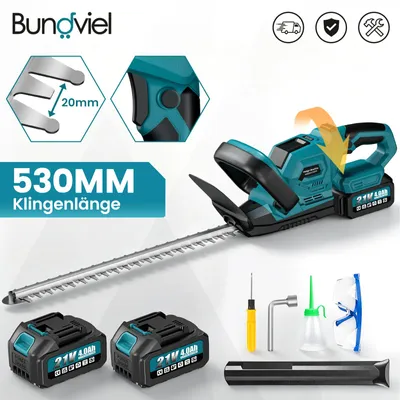Produktbild von Akku Heckenschere 21V 1000W Brushless Motor 53cm Heckenschere mit 2 Akkus 4000mAh Akkustandsanzeige 180° Griff Garten