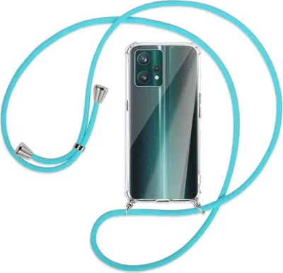 Produktbild von Handykette Backcover-Schutzhülle mit Band (Metall silberfarben) für Realme 9 Pro Plus 5G - türkis