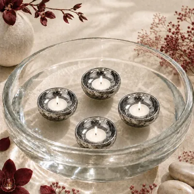 Produktbild von Schwimmschalen Silber aus Glas 4er Set, Ø 10 cm