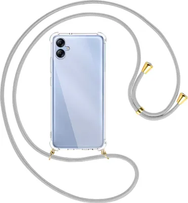 Produktbild von Handykette Backcover-Schutzhülle mit Band (Metall goldfarben) für Samsung Galaxy A04e (SM-A042) - silbergrau