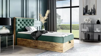 Produktbild von Boxspringbett Gästebett Bett DIONA MINI 100x200cm Stoff Grün inkl. Bettkasten
