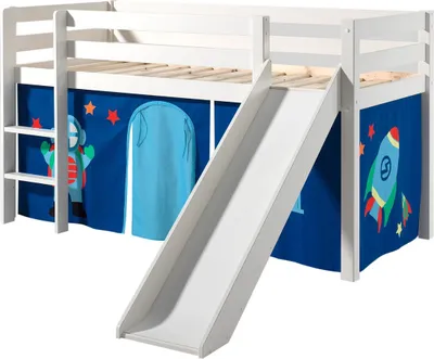 Produktbild von Spielbett  Pino mit Rutsche und Textilset Kiefer Weiß