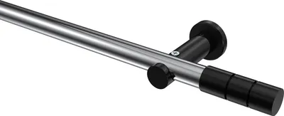 Produktbild von Interdeco Gardinenstange / Vorhangstange Chrom / Schwarz, Typ Platon Elanto (Rillenzylinder) ohne Ringe, 20 mm Ø 1-läufig, 100 cm
