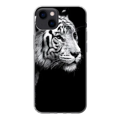 Produktbild von MuchoWow® Handyhülle Schutzhülle Hülle für iPhone 13 Studioaufnahme eines weißen Tigers auf schwarzem Hintergrund Silikon Softcase Handy Hülle - Karteninhaber