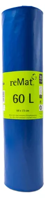 Image de Sacs poubelles reMat 60 litres, pour charges lourdes, contenant au minimum 90 % de matériaux recyclés, 250 sacs poubelles résistants à la déchirure, épaisseur 60 µm, idéaux pour les travaux de rénovation et l'usage domestique, extrêmement résistants, s "Blauer Engel", 1 rouleau