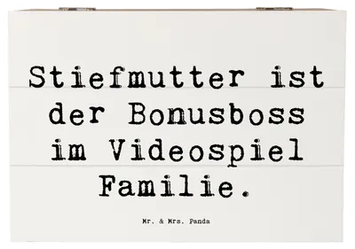 Produktbild von Mr. & Mrs. Panda Holztruhe Spruch Stiefmutter Bonusboss 22 x 15 cm - Weiß - Geschenk, Herausforderung, Schatzkiste, Videospiel, Verwandte, Stiefkind, Jubiläen, Fürsorge