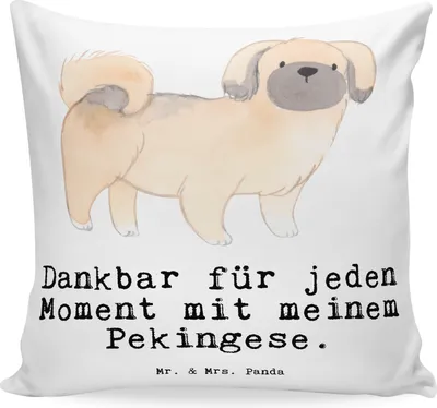 Produktbild von Mr. & Mrs. Panda Dekokissen Sofa Pekingese Moment - Weiß - Geschenk, kuschelkissen 40x40, kissen für, Couchkissen, Peking-Palasthund, Pekinese, flauschkissen