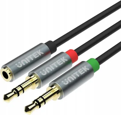 Obrázok produktu pre UNITEK Y-C957ABK, 3.5mm, Samica, 2 x 3.5mm, Samec, 0,2 m, Čierna, Šedá