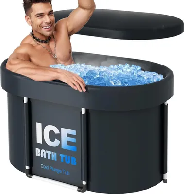 Produktbild von Eisbad Wanne - Ovales Kaltwasser Tauchbecken - Kapazität 450 l - Mit Deckel - Tragbar - Isoliertes Canvas-Gewebe (6 Lagen) - Freistehend - Ohne Armatur