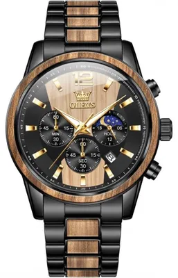 Image de Montre homme OLEVS AQ-42045 noire, marron et dorée KP42045