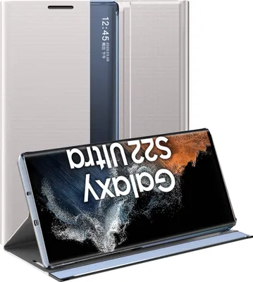 Image de Samsung Galaxy S22 Ultra 5G Case, étui mince en cuir avec fenêtre et support pour Galaxy S22 Ultra 5G Silver
