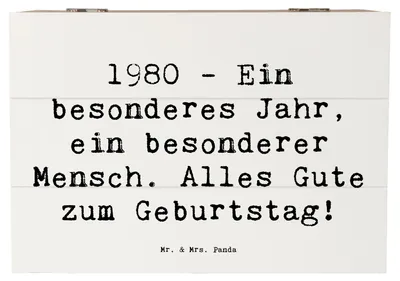 Produktbild von Mr. & Mrs. Panda Box Spruch 1980 Geburtstag 22 x 15 cm - Weiß - Geschenk, Geburtstagswünsche, Herzliche Wünsche, schatztruhe, fotobox, Happy Birthday, Geburtstagsgeschenk
