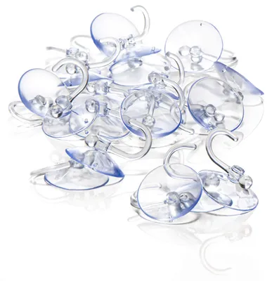 Produktbild von 20 Saugnapfhalter mit Kunststoffhaken - Multifunktionale Haken für Lichterketten und andere Dekorationen - Wandhaken (20 Stück - Ø 4 cm)