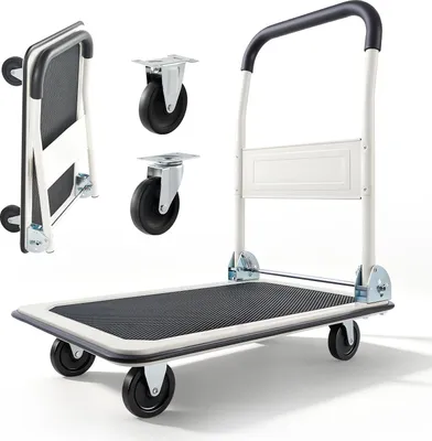 Produktbild von SucceBuy Klappbarer Plattformwagen 150 kg, Transportwagen mit Lenkrollen, Handwagen mit rutschfester Ladefläche, praktische Transporthilfe für einfache Lagerung, 735x480x825 mm