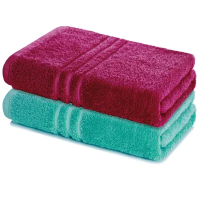 Produktbild von Lavea® 2er Set Saunatuch 80x200 cm, Saunahandtuch, 100% Baumwolle Frottier, saugstark, pflegeleicht 60°C, Elena, Bordeaux & Türkis