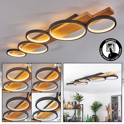 Produktbild von Caces »Caces« dimmbare Deckenlampe aus Metall/Holz in Schwarz/Natur/Weiß