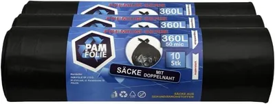 Produktbild von PAM-FOLIE Müllsäcke 360L - 30 Stück - Set - XXL Große, Extra Stark, Dicke Abfallsäcke, Premium - 120x150cm - 50µm - schwarzer Müllbeutel