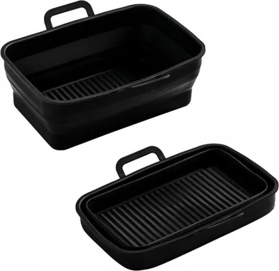 Produktbild von 2 Stück Rechteckige Heißluftfritteuse Silikon Backbleche, für Heißluftfritteusen, Backöfen, Mikrowellenherde, Schwarz