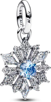 A close-up studio shot of a snowflake-shaped charm.