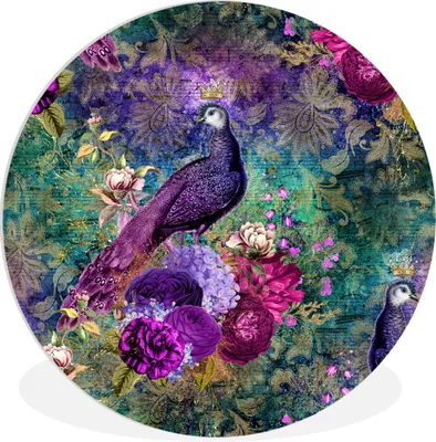 Produktbild von MuchoWow® Rundes Wandbild - Runde Bilder Muster - Pfau - Violett Ø 30 cm Kreis Wanddekoration Kunststoff - Wandkreis - Wandschmuck - Schlafzimmer - Bilder - Der Kreis - Kunst für die Wohnung - Plastik - Kunstdruck - Wandbild