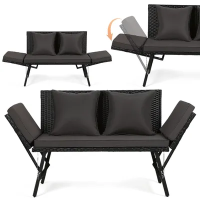 Image de Banc de jardin Izrielar, 3 places, polyrotin, ensemble de mobilier en rotin, mobilier de salon en rotin, gris