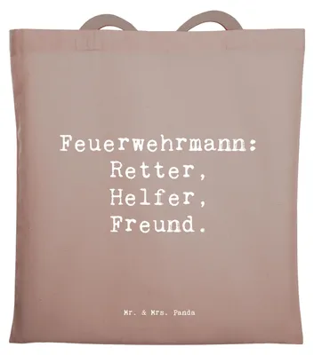 Produktbild von Mr. & Mrs. Panda Stoffbeutel Spruch Feuerwehrmann Rettungsheld - Braun Pastell - Geschenk, Bedanken, Retter, Held, Schultasche, Shopping Tasche, besonders, Jutebeutel