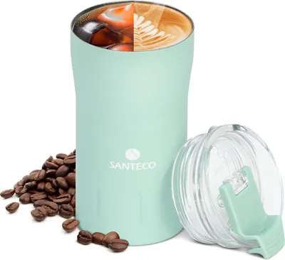 Zdjęcie produktu dla SANTECO kubek termiczny 350ml ze stali nierdzewnej izolowany na gorąco/zimno 8h szczelny ciemnozielony
