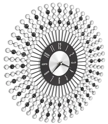 Produktbild von Wanduhr - Rundes Metallgehäuse 43 cm - Kristallperlen - Leises Quarzwerk - Präzise Zeitanzeige - Elegante Wanddekoration - Schwarz