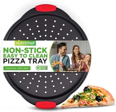 Immagine prodotto di Vassoio per pizza NutriChef NCBPIZ1, con rivestimento antiaderente, rotondo, Acciaio al carbonio, con rivestimento antiaderente, con fori perforati, teglia da forno di , buccia per pizza