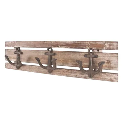 Produktbild von HAKU Wandgarderobe maritim Leiste mit 3 Haken grau-braun Anker 50cm