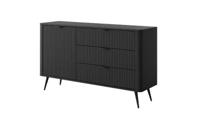 Zdjęcie produktu dla Komoda AVENTO Czarna 138 cm – 1 Drzwi, 3 Szuflady, Ryflowane Fronty