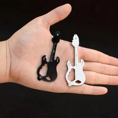 Produktbild von Multitool-Sleutelhanger 12-in-1, Gitarraufhänger, 12-teiliges Werkzeug, Schlüsselanhänger, Portemonnaie-Tool, Fleschenschneider