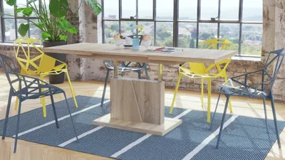 Produktbild von Grand Noir Couchtisch ausziehbar höhenverstellbar 120-180cm in Sonoma Eiche modern vielseitig Wohnzimmertisch Esstisch Beistelltisch Sofatisch platzsparend hochwertig Wohnzimmer