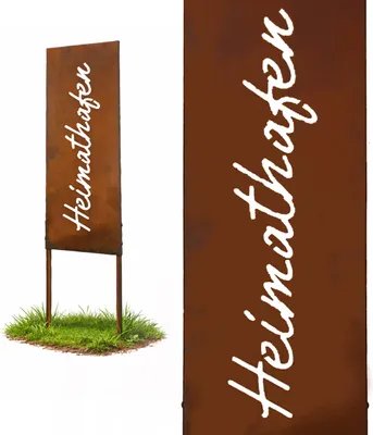 Produktbild von Relaxdays Edelrost Gartendeko, Heimathafen, HB: 85x28 cm, Gartenstecker wetterfest, rustikal, zum Stecken, Eisen, braun